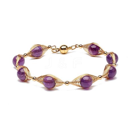 Natural Amethyst Beaded Bracelets for Men Women BJEW-TA00012-03-1