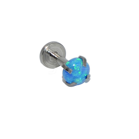 304 Stainless Steel Deep Sky Blue Synthetic Opal Threadless Labrets For Women Men WGF4990-93-1