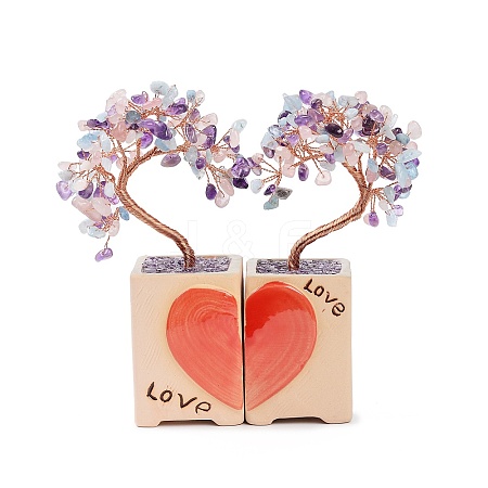 Heart Money Tree Natural Gemstone Bonsai Display Decorations DJEW-G027-16RG-02-1