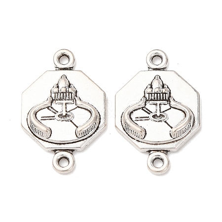 Tibetan Style Alloy Octagon with Church Connector Charms FIND-Z099-16AS-01-1