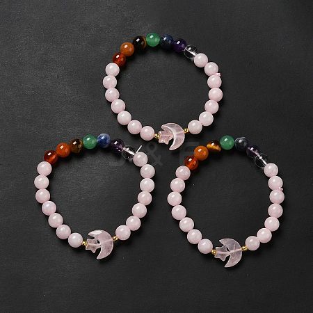 Moon and Star Natural Rose Quartz & Mixed Gemstone Beaded Bracelets for Women G-G997-B05-1