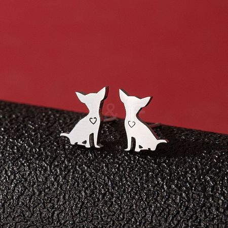 Stainless Steel Dog Stud Earrings PW-WG53AF2-02-1