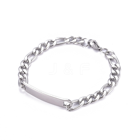 667 Stainless Steel Figaro Chain ID Bracelets LS-BJEW-G631-05P-1-1