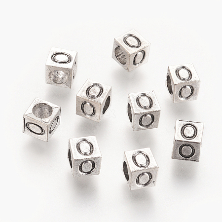 Antique Silver Plated Initial Letter Alloy European Beads TIBEB-Q054-46AS-NR-1