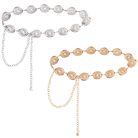 2Pcs 2 Colors Alloy Oval with Flower Link Chain Waist Belly Chains for Women AJEW-HS0001-31-1