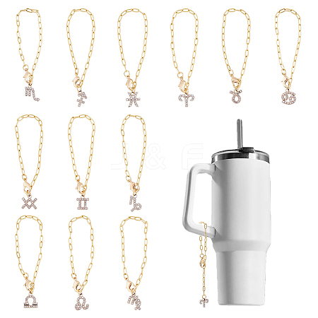 12 Constellation Alloy Rhinestone Cup Handle Pendant Decorations HJEW-AB00451-1