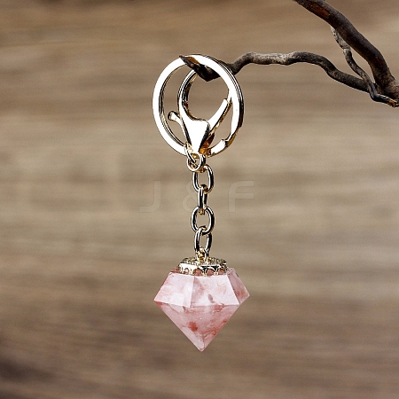 Natural Rose Quartz & Watermelon Stone Glass Chips Inside Resin Diamond Keychain PW-WG88892-23-1