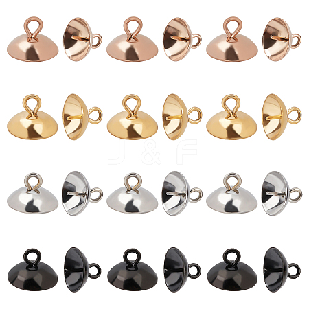 48Pcs 4 Color Ion Plating(IP) 304 Stainless Steel Cup Peg Bails Pin Pendants STAS-DC0006-06-1