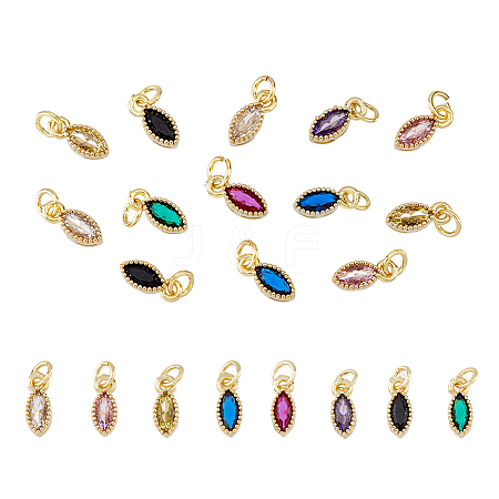 DICOSMETIC 16Pcs 8 Colors Real 18K Gold Plated Brass Micro Pave Cubic Zirconia Charms ZIRC-DC0001-07-1