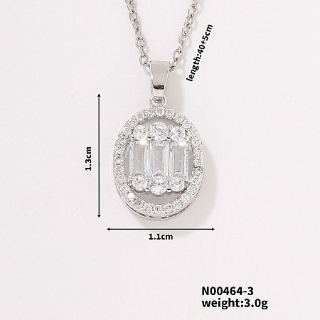 Minimalist Oval Luxury Fashion Brass Cubic Zirconia Pendant Necklaces Jewelry Accessory IH4177-1-1