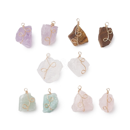 Raw Rough Gemstone Copper Wire Wrapped Pendants PALLOY-JF03028-1