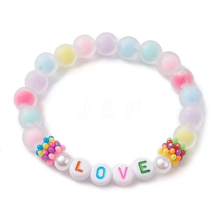 Candy Color Word Love Acrylic Beaded Stretch Bracelets for Kid BJEW-JB10158-02-1