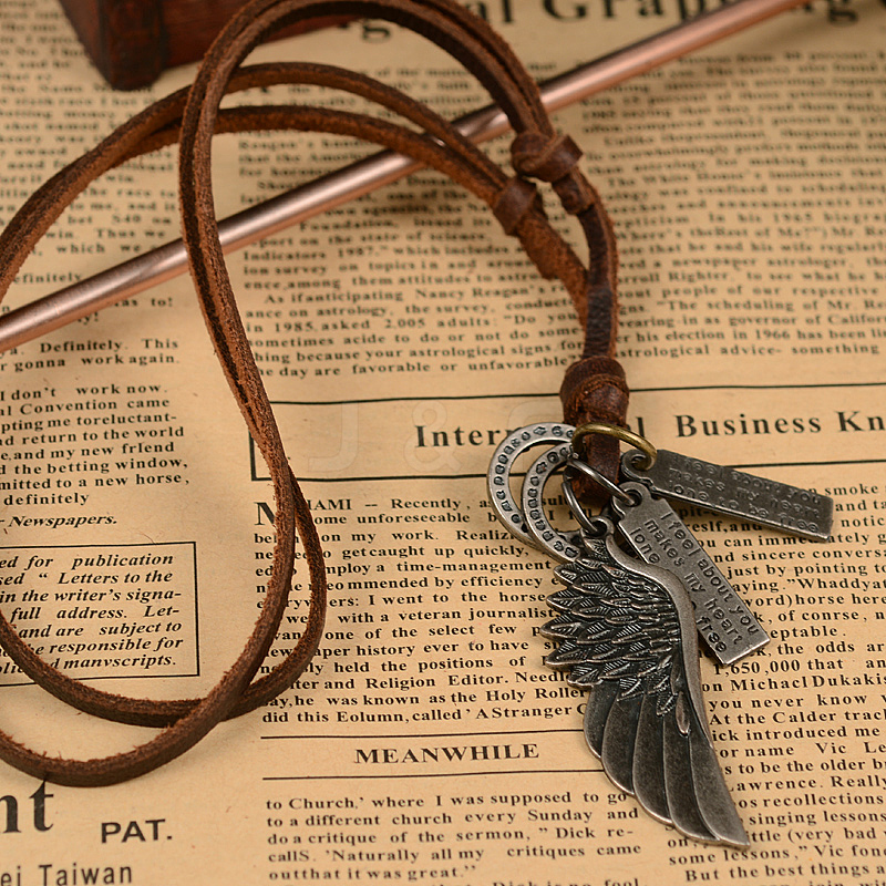 Wholesale Adjustable Leather Cord Alloy Wing Pendant Necklaces For Men ...