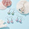 4 Pair 4 Color Alloy Enamel Shell Shape Dangle Earrings with Plastic Pearl Beaded EJEW-JE05249-2