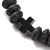 Cross Synthetic Non-magnetic Hematite & Rondelle Natural Lava Rock Beaded Stretch Bracelets for Women BJEW-Q345-01-4