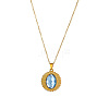 304 Stainless Steel Indian Sapphire Rhinestone Textured Geometric Pendant Necklaces for Women WG1D719-02-2
