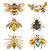 6Pcs 6 Styles Bees & Beetle Enamel Pins JEWB-PH0001-80-1
