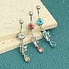 304 Stainless Steel Cubic Zirconia Teardrop Dangle Belly Rings WG60E11-03-4