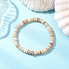 Natural Freshwater Shell Disc Beads Stretch Bracelets for Men Women BJEW-JB11747-1
