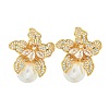 Rack Plating Brass Micro Pave Clear Cubic Zirconia Stud Earrings EJEW-H014-12G-1