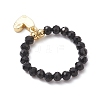 Natural Black Tourmaline & Rainbow Moonstone Beads Finger Rings RJEW-TA00229-5