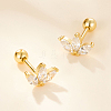 S925 Sterling Silver Clear Cubic Zirconia Flower Petal Stud Earrings DX5333-1-1