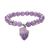 Round Natural Amethyst Beaded Stretch Bracelet with Nuggets Charms for Women BJEW-JB09316-01-1