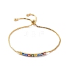 Enamel Rectangle with Evil Eye Link Slider Bracelet with Cubic Zirconia BJEW-E015-07G-M-2