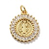 Flat Round with Saint Brass Micro Pave Clear Cubic Zirconia Pendants KK-G419-25G-2