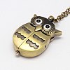Antique Bronze Alloy Owl Design Openable Pendant Pocket Watch Necklaces with Iron Chains WACH-M011-02-2