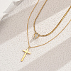 Stainless Steel Crystal Rhinestone Cross Pendant Double Layer Necklaces for Women BW9176-2
