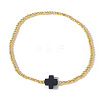 Cross Natural Gemstone & Brass Bead Stretch Bracelets for Women QE9707-1-1