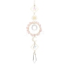 Sun Moon Ring Brass & Natural Rose Quartz Chip Suncatcher HJEW-JM05027-02-1