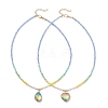 2Pcs 2 Styles Colorful K9 Glass Teardrop Heart Pendant Electroplated Glass Faceted Rondelle Beaded Necklaces NJEW-JN05752-2