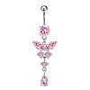 316L Surgical Stainless Steel Cubic Zirconia Butterfly Curved Barbell Dangle Belly Rings WGB11C1-08-2