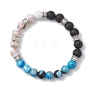 Round Natural Lava Rock & Dyed Fire Crackle Agate & Sea Shell & Synthetic Turquoise Beads Stretch Bracelets for Women BJEW-JB12743-2