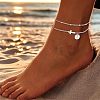 304 Stainless Steel Sideways Cross Link Anklets with Flat Round Initial Charms FS-WG42793-12-1