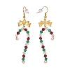 Glass Christmas Candy Cane with Alloy Bowknot Dangle Earrings EJEW-JE04971-03-2