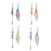 4 Set 4 Color Resin Wing with Feather Asymmetrical Earrings EJEW-TA00175-1