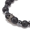 Natural Lava Rock & Synthetic Hematite Stretch Bracelet with Alloy Crown BJEW-JB08482-01-4