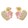 Brass Pave Cubic Zirconia Stud Earrings EJEW-M088-03G-01-1