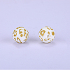 Printed Round with Leopard Print Pattern Silicone Focal Beads SI-JX0056A-06-1