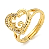 Heart with Letter Rack Plating Brass Micro Pave Cubic Zirconia Adjustable Rings for Women RJEW-I105-06G-E-1