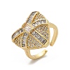 Brass Micro Pave Clear Cubic Zirconia Cuff Rings for Women RJEW-C126-03G-4