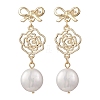 Natural Keshi Pearl Flower with Bowknot Dangle Stud Earrings EJEW-JE06726-3