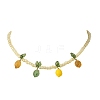 Glass Lemon with Acrylic Leaf Pendant Glass Seed Beaded Necklaces NJEW-JN06426-4