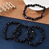 Natural Black Tourmaline Bead Stretch Bracelets BJEW-K213-36-1