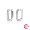 Oval Rhodium Plated 925 Sterling Silver with Rhinestone Hoop Earrings IL6021-2-1