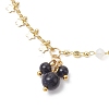 2Pcs 2 Styles Brass Star Tassel Handmade Glass Link Chain Anklet Sets AJEW-AN00761-6