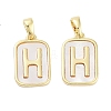 Brass Pave Natural Shell Rectangle Pendants KK-C051-25G-1